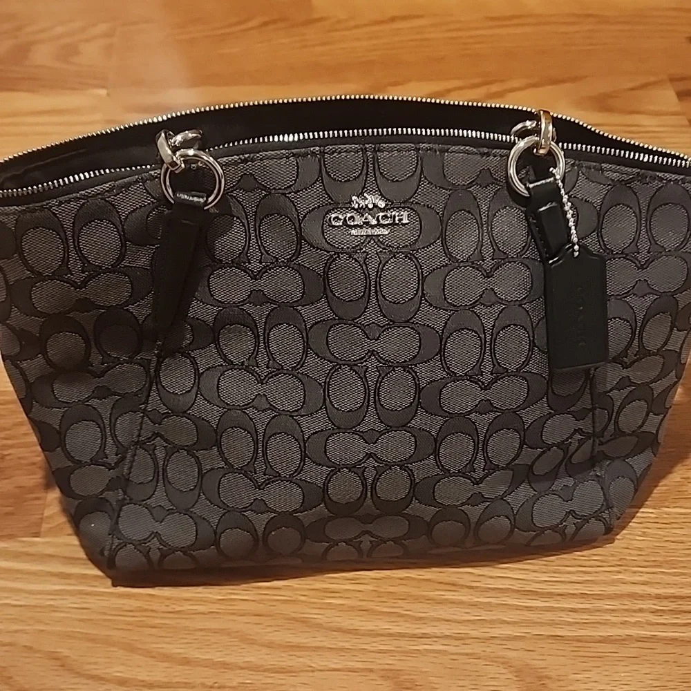 Coach Black and Gray Signature Handbag